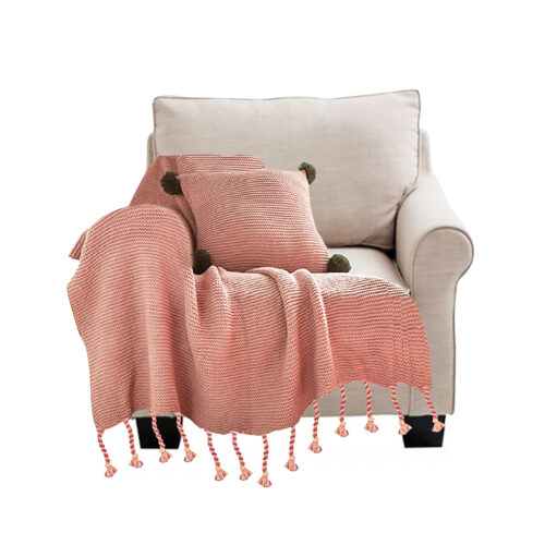 Pink Tassel Fringe Knitting Blanket Warm Woven Couch Bed Sofa Decor