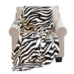 130x170cm Throw Blanket Black White Soft Zebra Print Half Fleece Casual Cozy