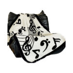 130x160cm Throw Blanket Black White Musical Note Half Fleece Soft Cozy for Music Lovers