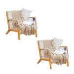 2x Beige Diamond Pattern Knitted Throw Blanket Warm Woven Couch Bed Sofa Decor with Tassels