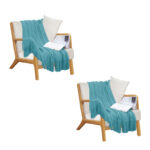 2x Teal Diamond Pattern Knitted Throw Blanket Warm Woven Couch Bed Sofa Decor with Tassels