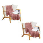 2x Pink Diamond Pattern Knitted Throw Blanket Warm Woven Couch Bed Sofa Decor with Tassels