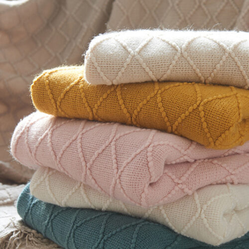 2x Mustard Textured Knitted Throw Blanket Warm Woven Couch Bed Sofa Decor with Tassels - Image 3