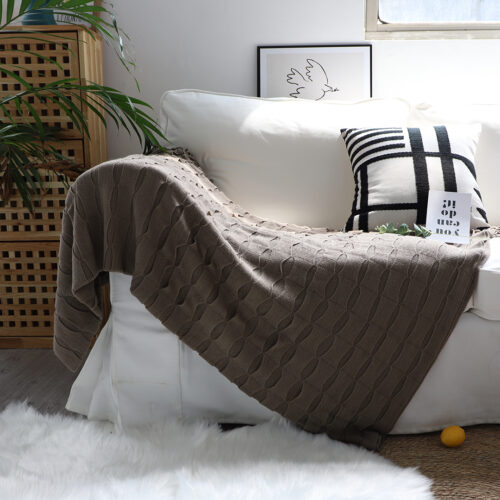 2x Coffee Textured Knitted Throw Blanket Warm Woven Couch Bed Sofa Decor with Tassels - Image 3