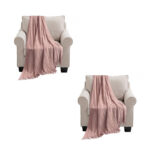 2x Pink Textured Knitted Throw Blanket Warm Woven Couch Bed Sofa Decor with Tassels