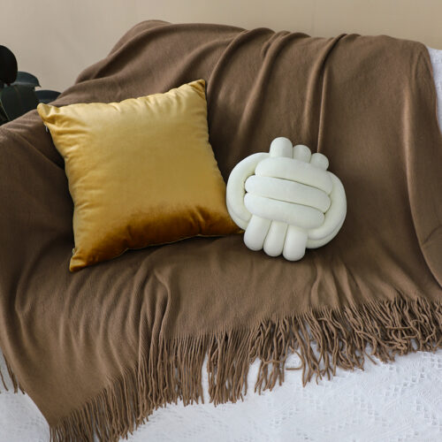 2x Coffee Acrylic Knitted Throw Blanket Solid Fringed Warm Woven Couch Bed Sofa Decor - Image 5