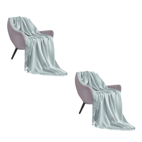 2x Grey Acrylic Knitted Throw Blanket Solid Fringed Warm Woven Couch Bed Sofa Decor