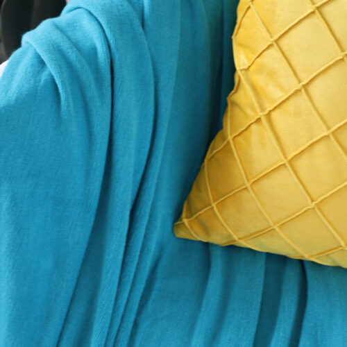 2x Blue Acrylic Knitted Throw Blanket Solid Fringed Warm Woven Couch Bed Sofa Decor - Image 4