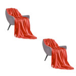 2x Orange Acrylic Knitted Throw Blanket Solid Fringed Warm Woven Couch Bed Sofa Decor