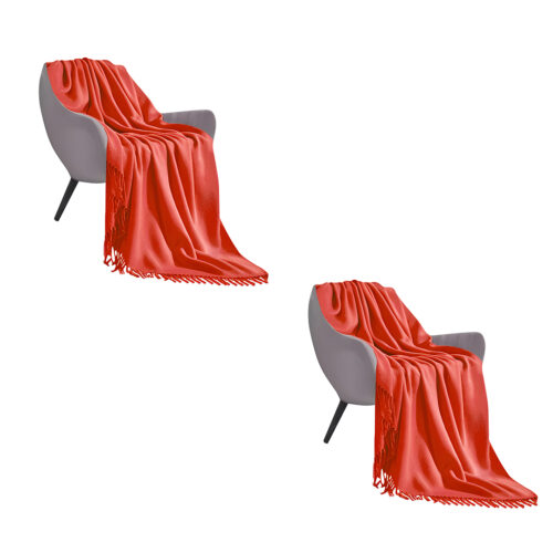 2x Orange Acrylic Knitted Throw Blanket Solid Fringed Warm Woven Couch Bed Sofa Decor