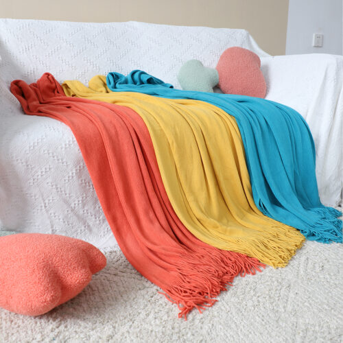 2x Orange Acrylic Knitted Throw Blanket Solid Fringed Warm Woven Couch Bed Sofa Decor - Image 5