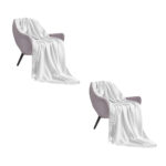 2x White Acrylic Knitted Throw Blanket Solid Fringed Warm Woven Couch Bed Sofa Decor