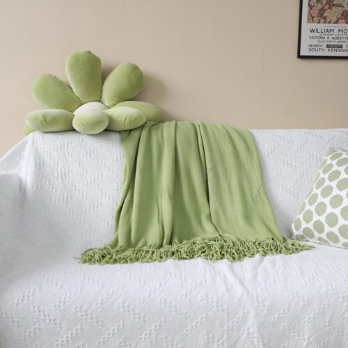 2x Green Acrylic Knitted Throw Blanket Solid Fringed Warm Woven Couch Bed Sofa Decor - Image 3