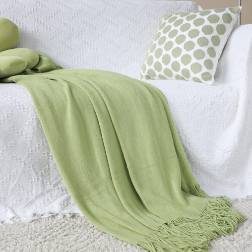 2x Green Acrylic Knitted Throw Blanket Solid Fringed Warm Woven Couch Bed Sofa Decor - Image 4