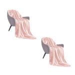 2x Pink Acrylic Knitted Throw Blanket Solid Fringed Warm Woven Couch Bed Sofa Decor