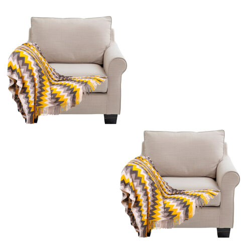 2x 170cm Yellow Zigzag Striped Throw Blanket Acrylic Wave Knitted Fringed Woven Cover Couch Bed Sofa Decor - Image 2