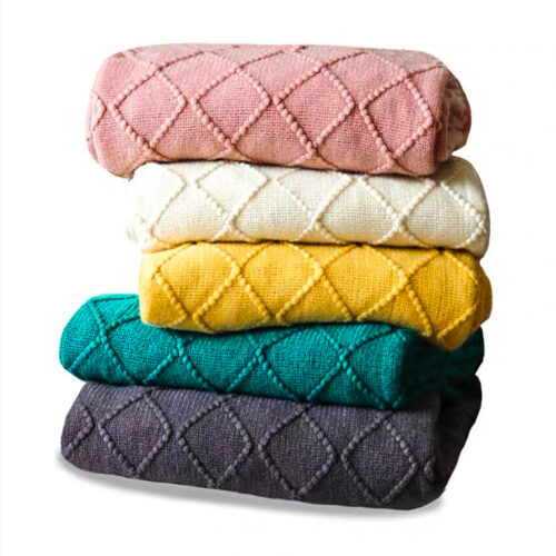 2x Green Diamond Pattern Knitted Throw Blanket Warm Woven Couch Bed Sofa Decor with Tassels - Image 7