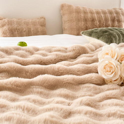 200cm Light Camel Fur Fuzzy Super Soft Cozy Fluffy Throw Blanket - Image 4