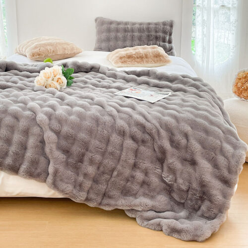200cm Grey Fur Fuzzy Super Soft Cozy Fluffy Throw Blanket - Image 3