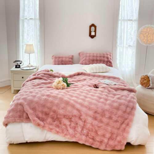 200cm Pink Fur Fuzzy Super Soft Cozy Fluffy Throw Blanket - Image 2