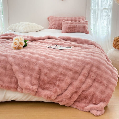200cm Pink Fur Fuzzy Super Soft Cozy Fluffy Throw Blanket - Image 3