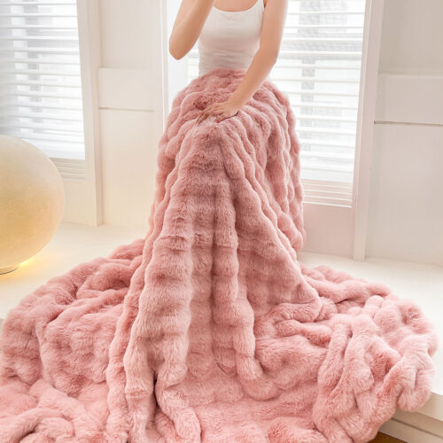 200cm Pink Fur Fuzzy Super Soft Cozy Fluffy Throw Blanket - Image 4