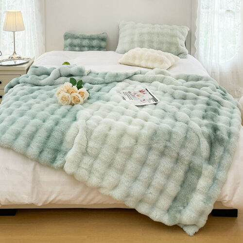 200cm Light Green Fuzzy Super Soft Cozy Fluffy Throw Blanket - Image 3