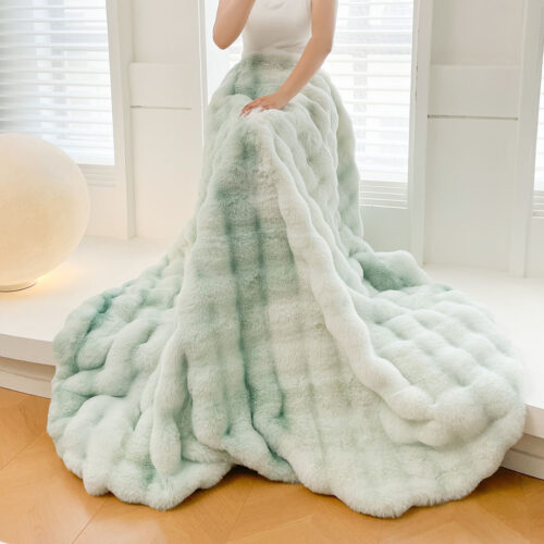 200cm Light Green Fuzzy Super Soft Cozy Fluffy Throw Blanket - Image 4