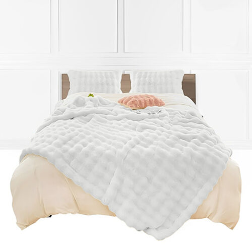 160X200cm Throw Blanket White Double Layer Rabbit Fur Cozy Comfort
