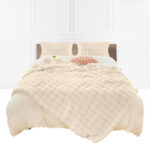 160X200cm Throw Blanket Light Camel Color Double Layer Rabbit Fur Cozy Comfort
