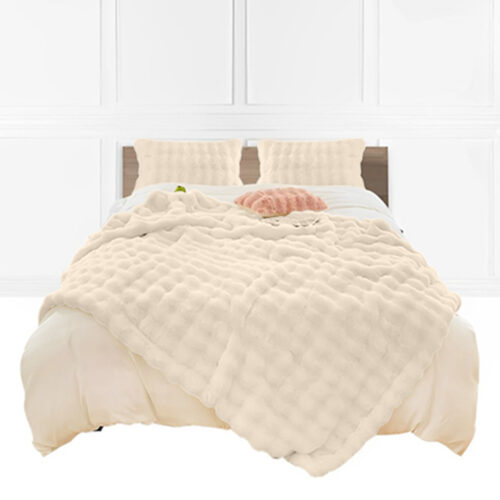160X200cm Throw Blanket Light Camel Color Double Layer Rabbit Fur Cozy Comfort