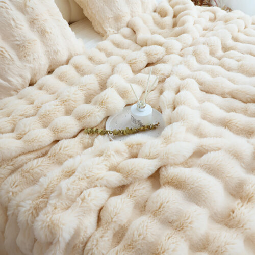 160X200cm Throw Blanket Light Camel Color Double Layer Rabbit Fur Cozy Comfort - Image 6