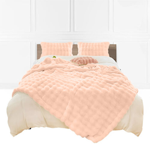 160X200cm Throw Blanket Pink Double Layer Rabbit Fur Cozy Comfort