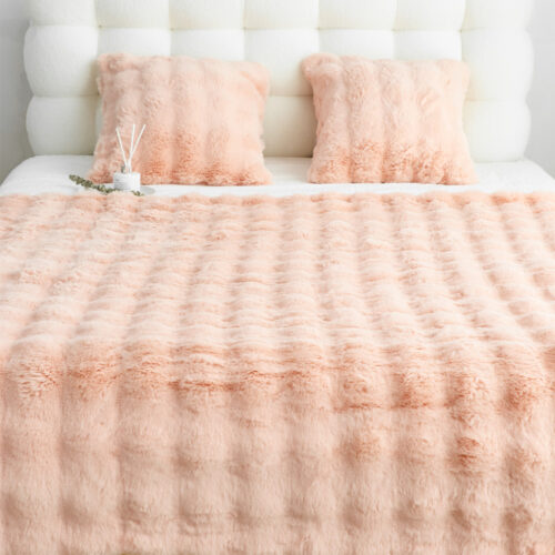160X200cm Throw Blanket Pink Double Layer Rabbit Fur Cozy Comfort - Image 3