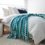 2x 220cm Blue Zigzag Striped Throw Blanket Acrylic Wave Knitted Fringed Woven Cover Couch Bed Sofa Decor