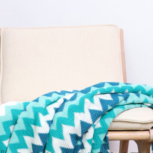 2x 220cm Blue Zigzag Striped Throw Blanket Acrylic Wave Knitted Fringed Woven Cover Couch Bed Sofa Decor - Image 3