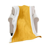200X230cm Throw Blanket Yellow White Chenille Fleece Knitted Fabric on One Side Soft Suede