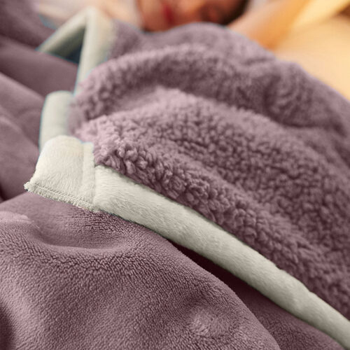 2x Light Purple Throw Blanket Warm Cozy Double Sided Thick Flannel Fleece Bed Sofa Comforter - Image 3