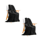 2x Black Throw Blanket Warm Cozy Double Sided Thick Flannel Fleece Bed Sofa Comforter