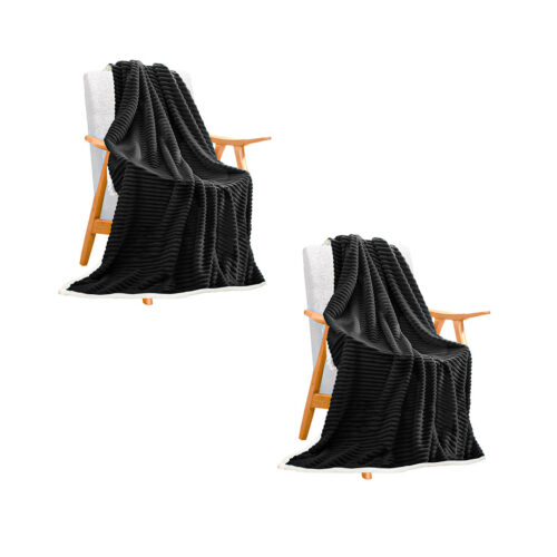 2x Black Throw Blanket Warm Cozy Double Sided Thick Flannel Fleece Bed Sofa Comforter