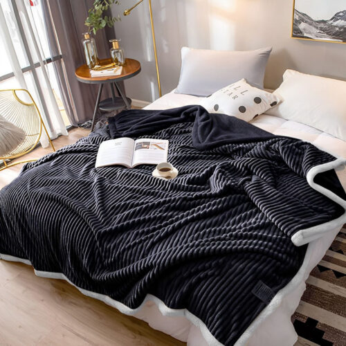 2x Black Throw Blanket Warm Cozy Double Sided Thick Flannel Fleece Bed Sofa Comforter - Image 3