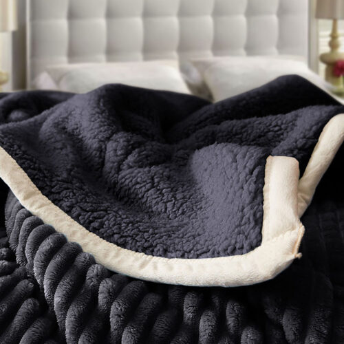 2x Black Throw Blanket Warm Cozy Double Sided Thick Flannel Fleece Bed Sofa Comforter - Image 4