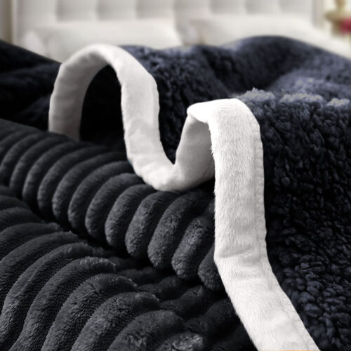 2x Black Throw Blanket Warm Cozy Double Sided Thick Flannel Fleece Bed Sofa Comforter - Image 5