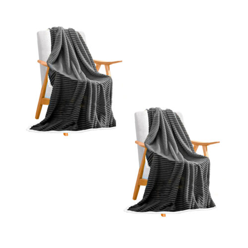 2x Grey Throw Blanket Warm Cozy Double Sided Thick Flannel Fleece Bed Sofa Comforter