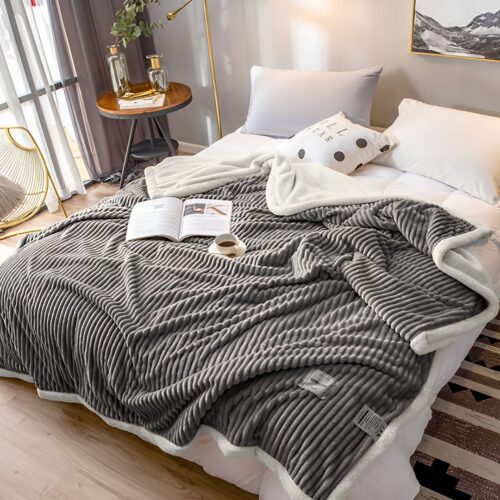 2x Grey Throw Blanket Warm Cozy Double Sided Thick Flannel Fleece Bed Sofa Comforter - Image 3