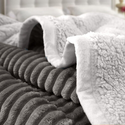 2x Grey Throw Blanket Warm Cozy Double Sided Thick Flannel Fleece Bed Sofa Comforter - Image 5