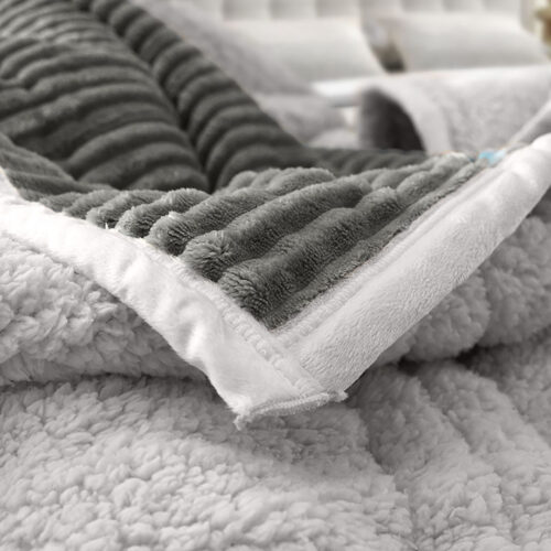 2x Grey Throw Blanket Warm Cozy Double Sided Thick Flannel Fleece Bed Sofa Comforter - Image 6