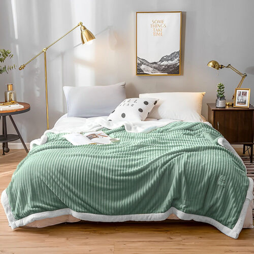 2x Light Green Throw Blanket Warm Cozy Double Sided Thick Flannel Fleece Bed Sofa Comforter - Image 3