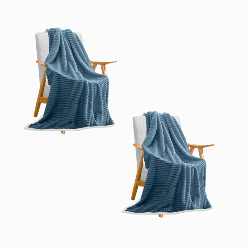 2x Blue Throw Blanket Warm Cozy Double Sided Thick Flannel Fleece Bed Sofa Comforter