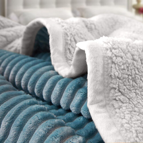 2x Blue Throw Blanket Warm Cozy Double Sided Thick Flannel Fleece Bed Sofa Comforter - Image 6